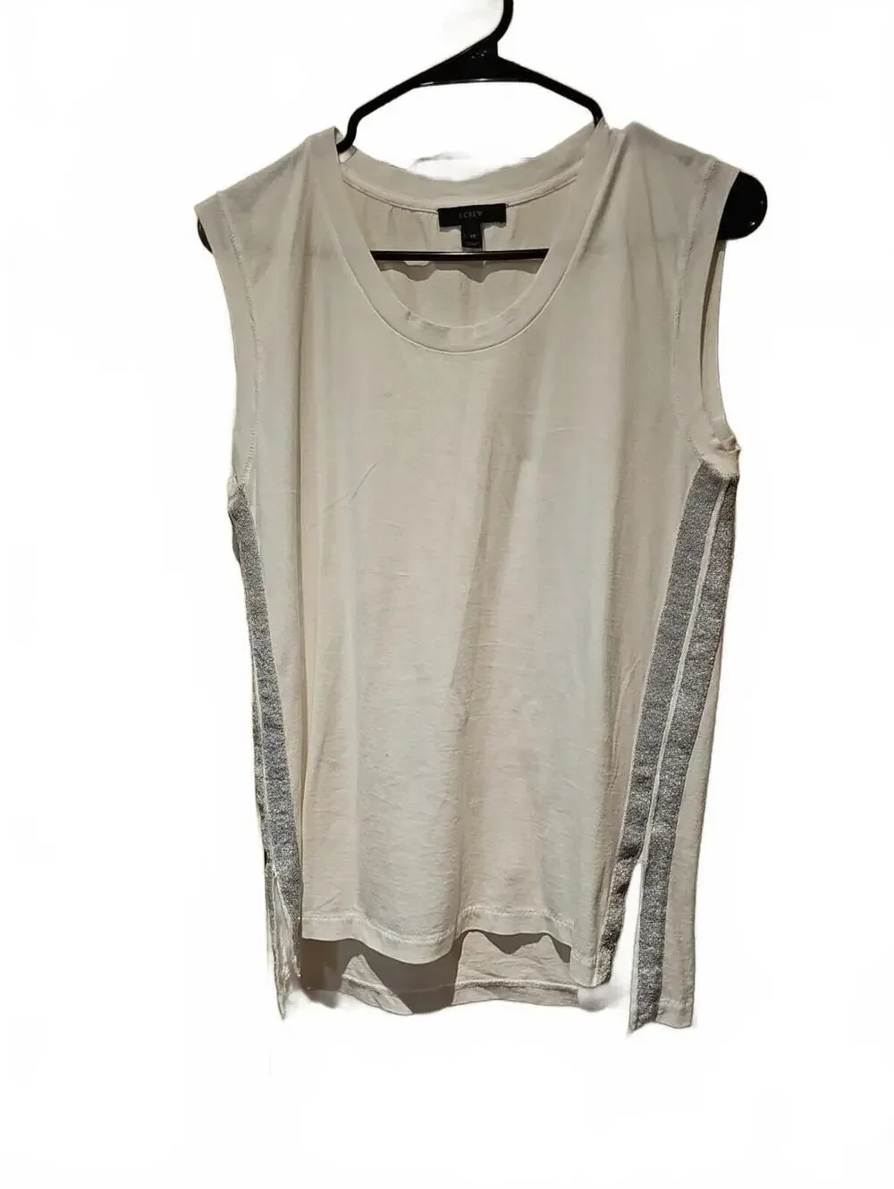 J Crew Tank Top Women’s Sz XS White Silver Metallic Side Stripe Knit